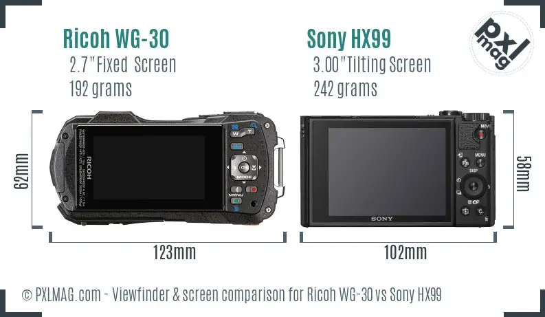 Ricoh WG-30 vs Sony HX99 Screen and Viewfinder comparison