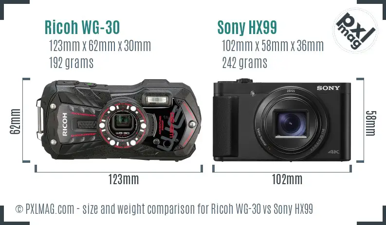Ricoh WG-30 vs Sony HX99 size comparison Ricoh WG-30 vs Sony HX99 size comparison