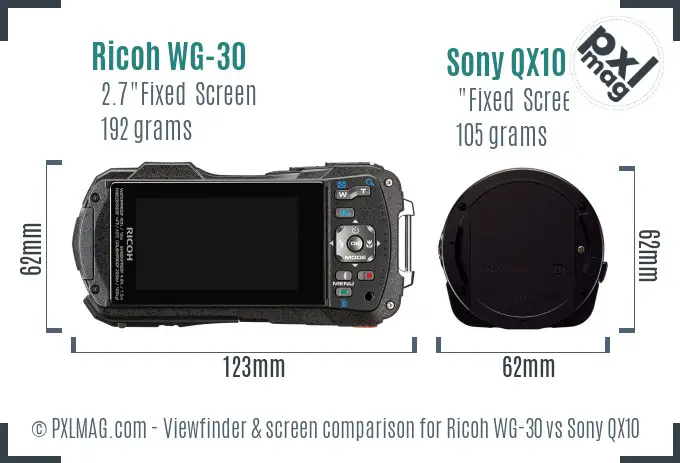 Ricoh WG-30 vs Sony QX10 Screen and Viewfinder comparison
