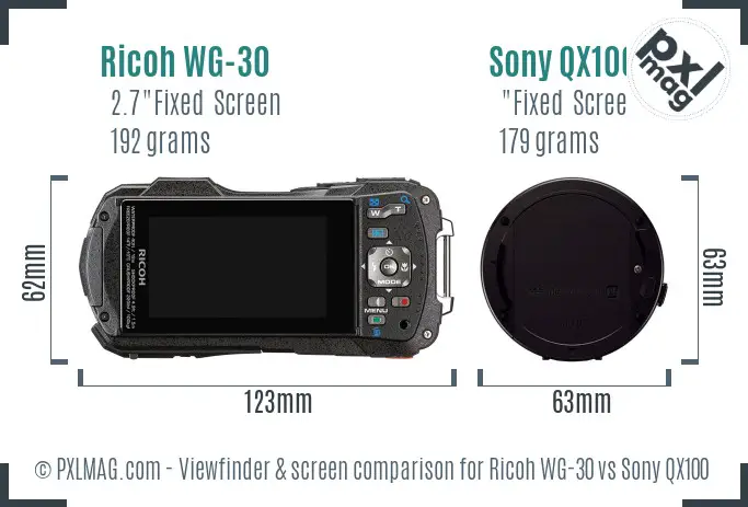 Ricoh WG-30 vs Sony QX100 Screen and Viewfinder comparison