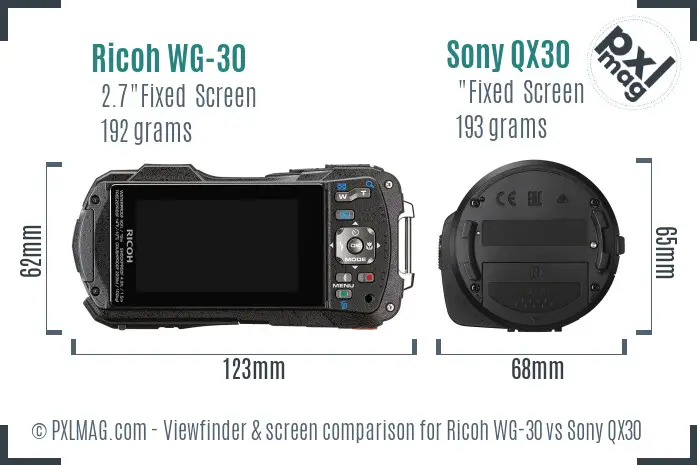 Ricoh WG-30 vs Sony QX30 Screen and Viewfinder comparison