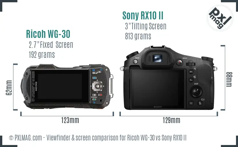 Ricoh WG-30 vs Sony RX10 II Screen and Viewfinder comparison