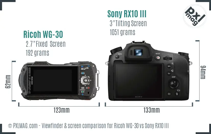 Ricoh WG-30 vs Sony RX10 III Screen and Viewfinder comparison