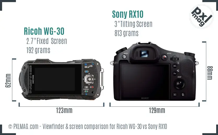 Ricoh WG-30 vs Sony RX10 Screen and Viewfinder comparison