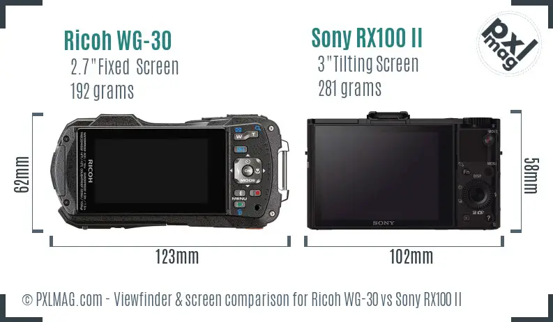 Ricoh WG-30 vs Sony RX100 II Screen and Viewfinder comparison