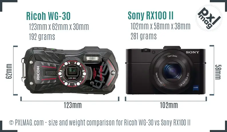 Ricoh WG-30 vs Sony RX100 II size comparison