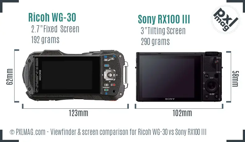 Ricoh WG-30 vs Sony RX100 III Screen and Viewfinder comparison