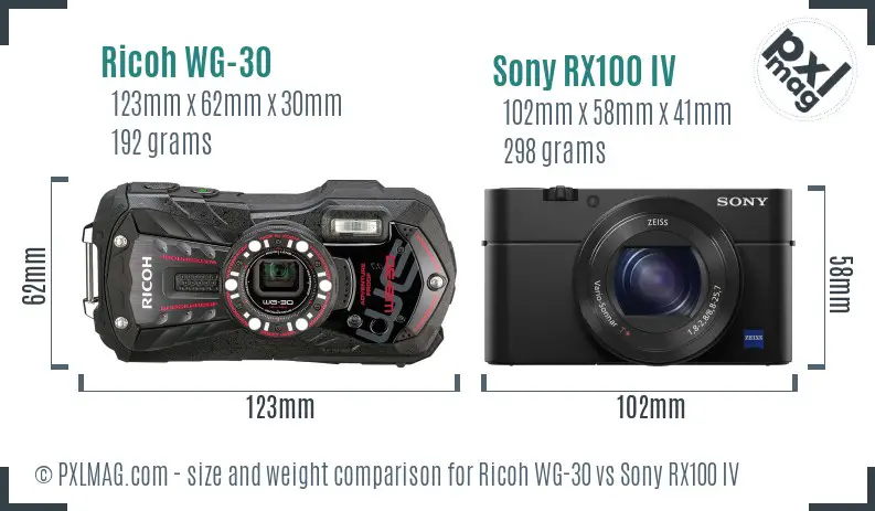 Ricoh WG-30 vs Sony RX100 IV size comparison Ricoh WG-30 vs Sony RX100 IV size comparison