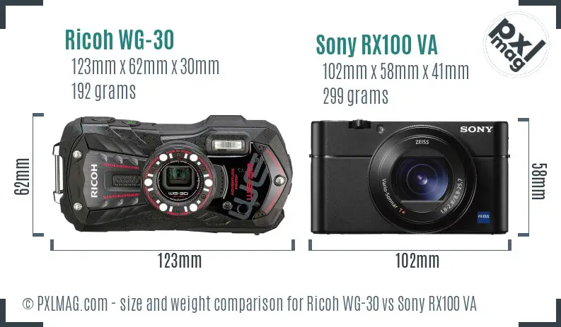 Ricoh WG-30 vs Sony RX100 VA size comparison