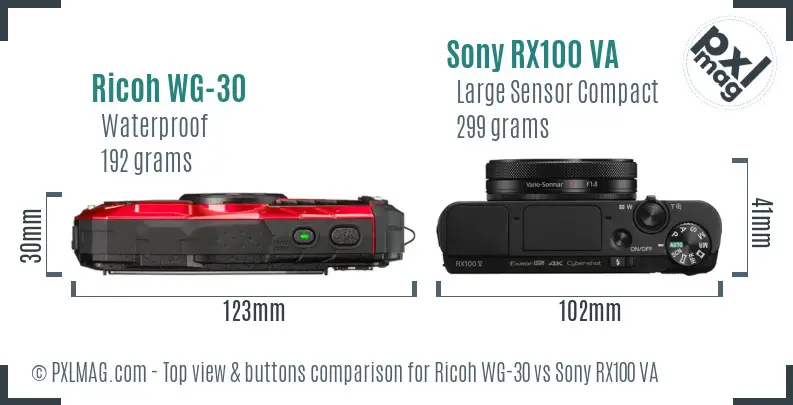 Ricoh WG-30 vs Sony RX100 VA top view buttons comparison