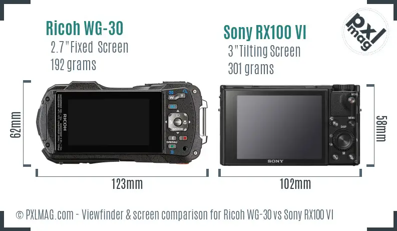 Ricoh WG-30 vs Sony RX100 VI Screen and Viewfinder comparison