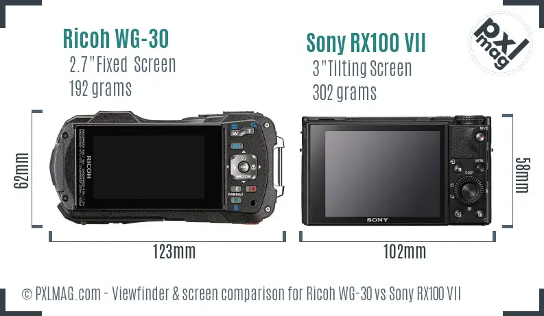 Ricoh WG-30 vs Sony RX100 VII Screen and Viewfinder comparison