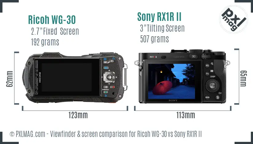 Ricoh WG-30 vs Sony RX1R II Screen and Viewfinder comparison