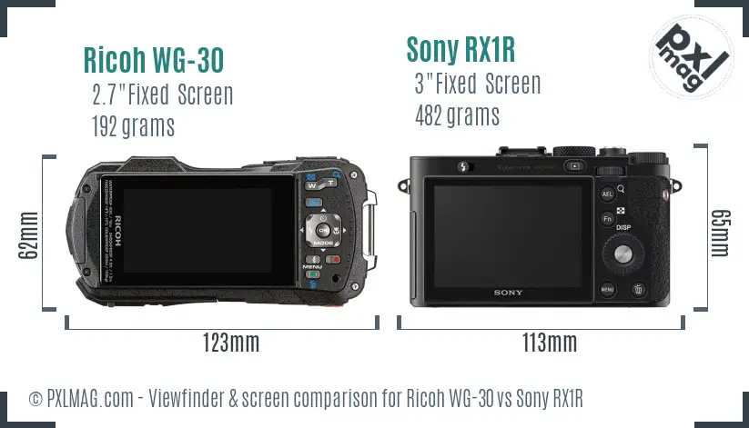 Ricoh WG-30 vs Sony RX1R Screen and Viewfinder comparison