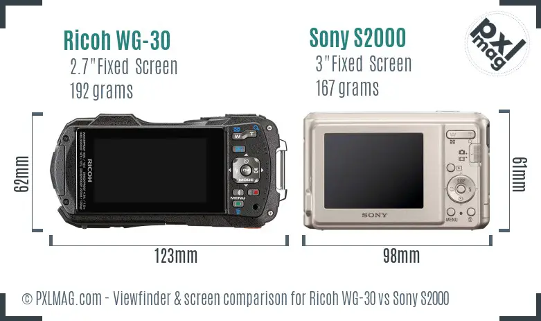 Ricoh WG-30 vs Sony S2000 Screen and Viewfinder comparison