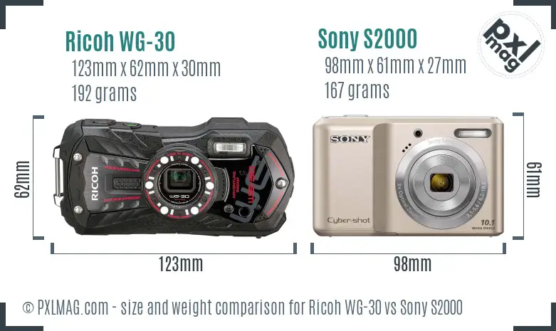 Ricoh WG-30 vs Sony S2000 size comparison