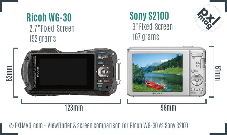 Ricoh WG-30 vs Sony S2100 Screen and Viewfinder comparison