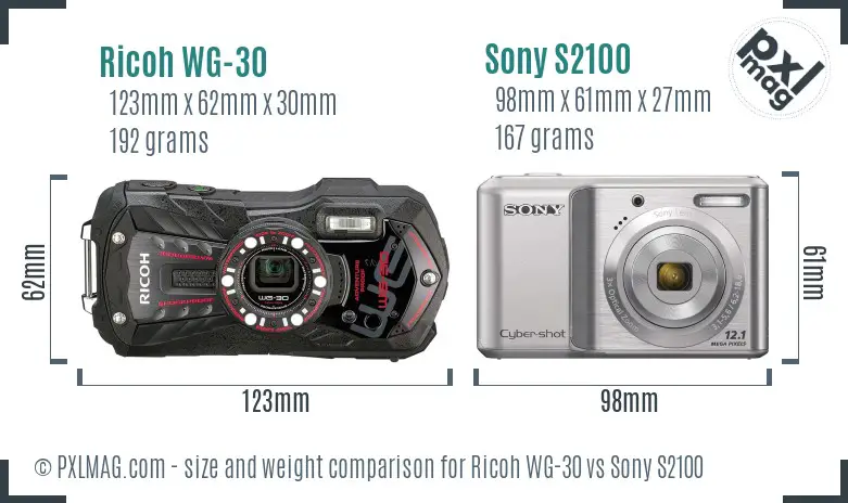 Ricoh WG-30 vs Sony S2100 size comparison