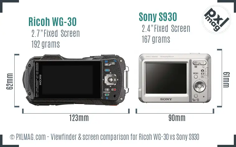 Ricoh WG-30 vs Sony S930 Screen and Viewfinder comparison