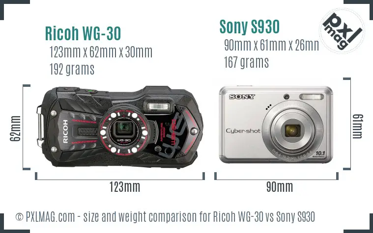 Ricoh WG-30 vs Sony S930 size comparison