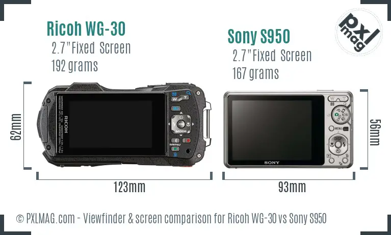 Ricoh WG-30 vs Sony S950 Screen and Viewfinder comparison