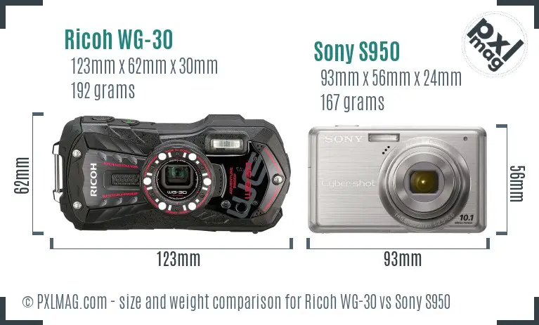 Ricoh WG-30 vs Sony S950 size comparison