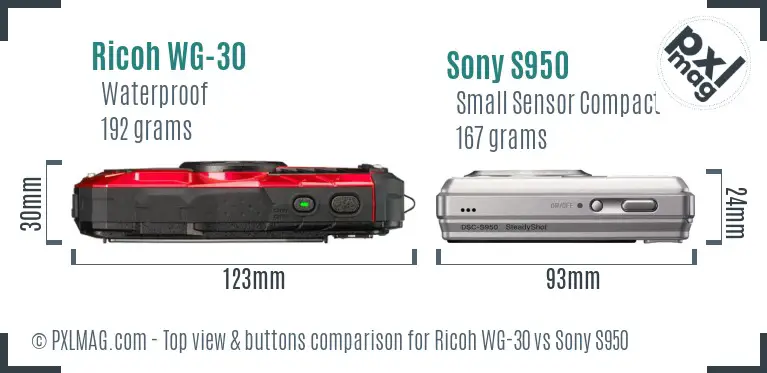 Ricoh WG-30 vs Sony S950 top view buttons comparison