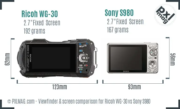 Ricoh WG-30 vs Sony S980 Screen and Viewfinder comparison