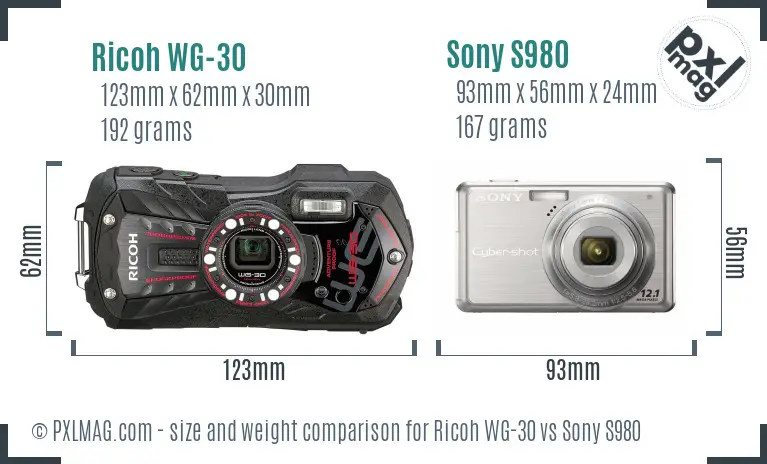 Ricoh WG-30 vs Sony S980 size comparison