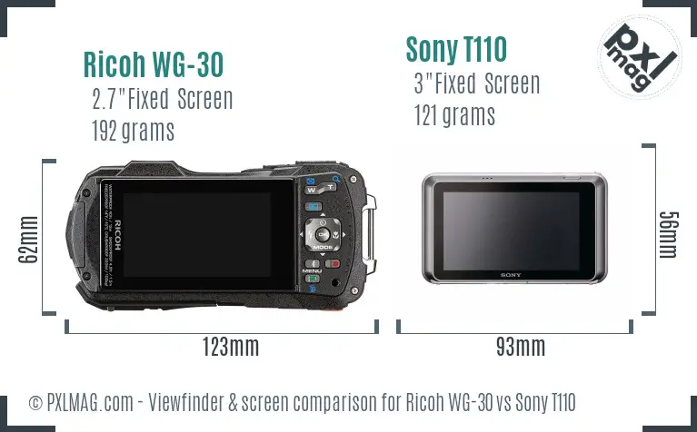 Ricoh WG-30 vs Sony T110 Screen and Viewfinder comparison