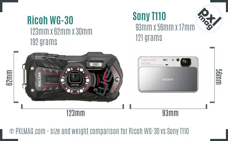 Ricoh WG-30 vs Sony T110 size comparison