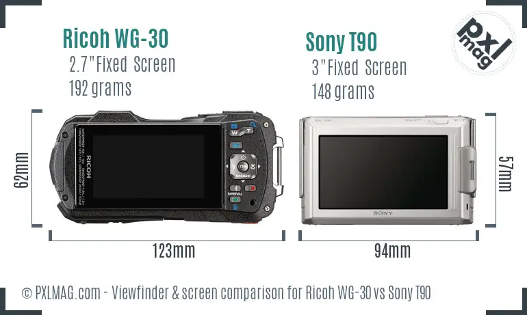 Ricoh WG-30 vs Sony T90 Screen and Viewfinder comparison
