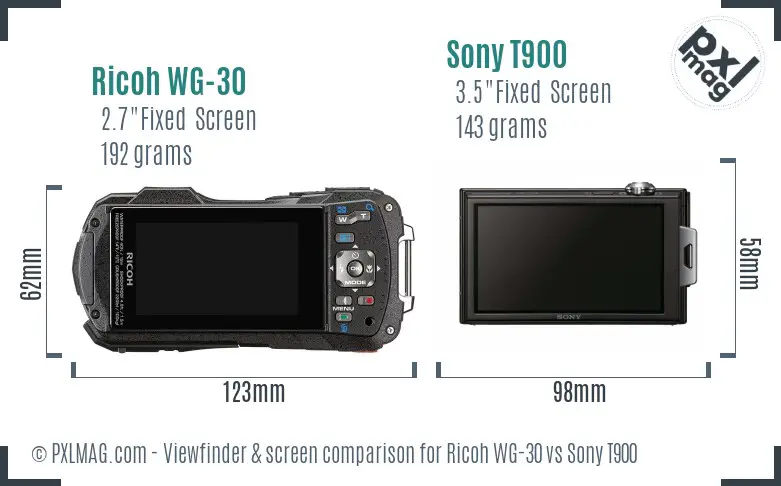 Ricoh WG-30 vs Sony T900 Screen and Viewfinder comparison