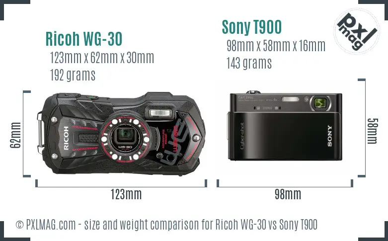 Ricoh WG-30 vs Sony T900 size comparison