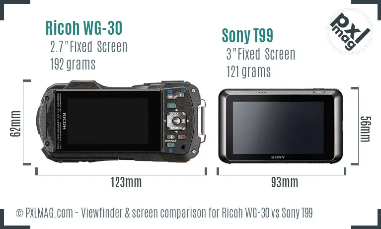 Ricoh WG-30 vs Sony T99 Screen and Viewfinder comparison