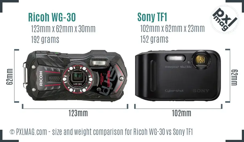 Ricoh WG-30 vs Sony TF1 size comparison