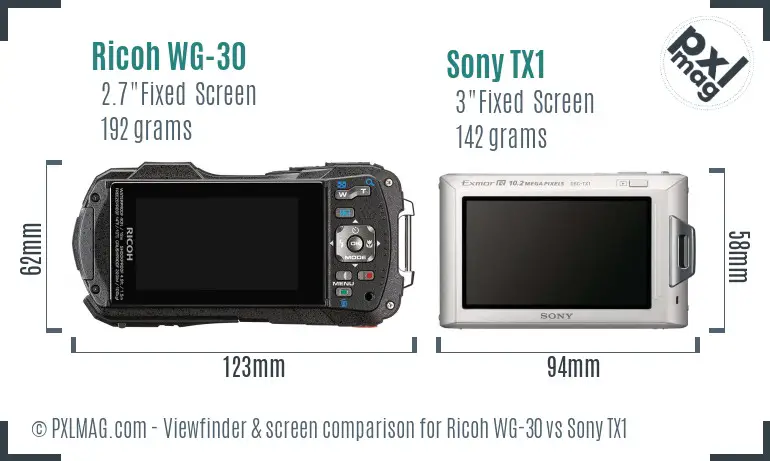 Ricoh WG-30 vs Sony TX1 Screen and Viewfinder comparison