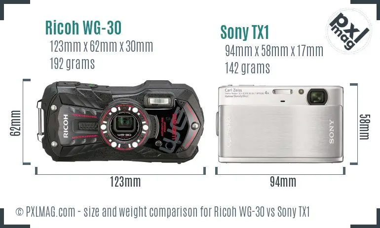 Ricoh WG-30 vs Sony TX1 size comparison