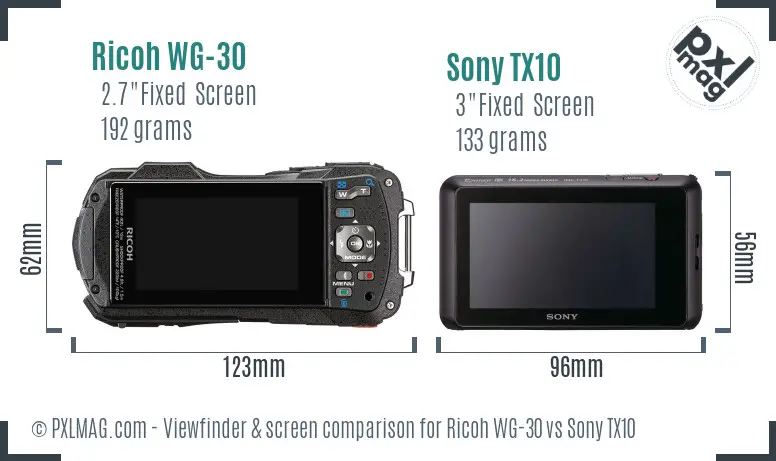 Ricoh WG-30 vs Sony TX10 Screen and Viewfinder comparison