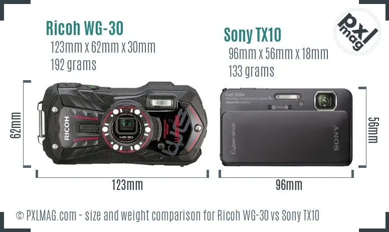 Ricoh WG-30 vs Sony TX10 size comparison