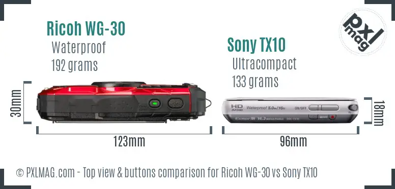 Ricoh WG-30 vs Sony TX10 top view buttons comparison