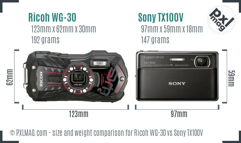 Ricoh WG-30 vs Sony TX100V size comparison