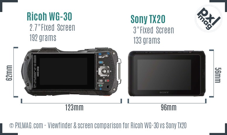 Ricoh WG-30 vs Sony TX20 Screen and Viewfinder comparison