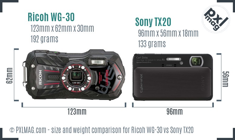 Ricoh WG-30 vs Sony TX20 size comparison