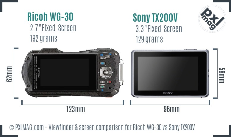 Ricoh WG-30 vs Sony TX200V Screen and Viewfinder comparison