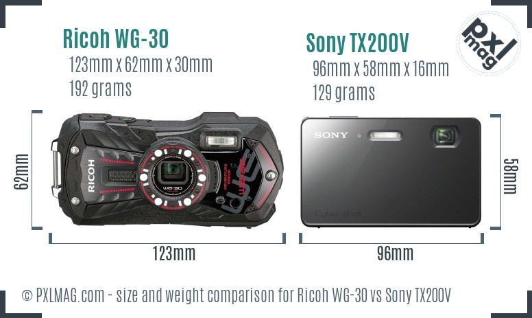 Ricoh WG-30 vs Sony TX200V size comparison