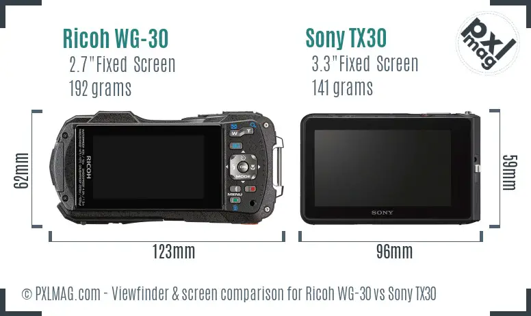 Ricoh WG-30 vs Sony TX30 Screen and Viewfinder comparison