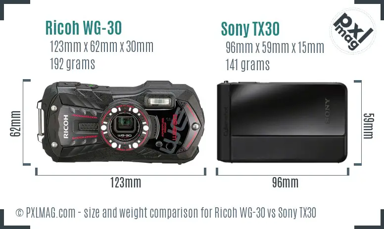 Ricoh WG-30 vs Sony TX30 size comparison