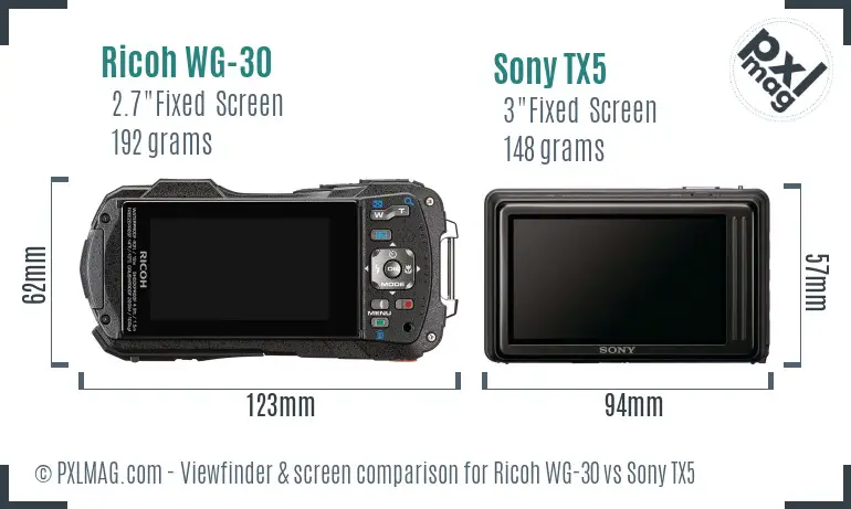 Ricoh WG-30 vs Sony TX5 Screen and Viewfinder comparison