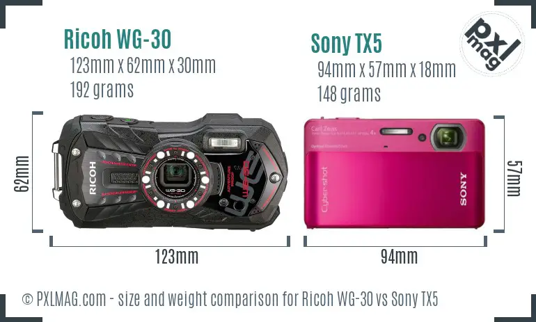 Ricoh WG-30 vs Sony TX5 size comparison